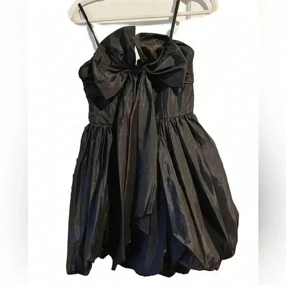 NWT Mac Duggal Spaghetti Strap Center Bow Balloon Mini Dress in Black Size 4 - Picture 5 of 10